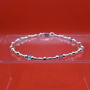 9 Inch 925 Sterling Silver Crystal Cubes Cross Charm Ankle Bracelet